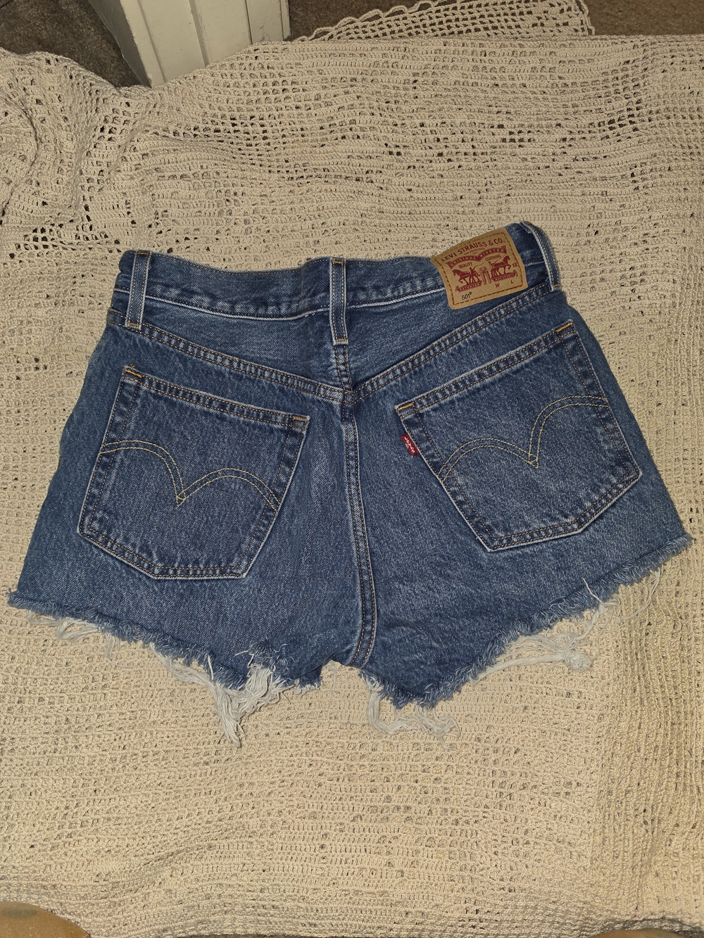 Levi's Dark Blue Denim Frayed Cutoff Shorts